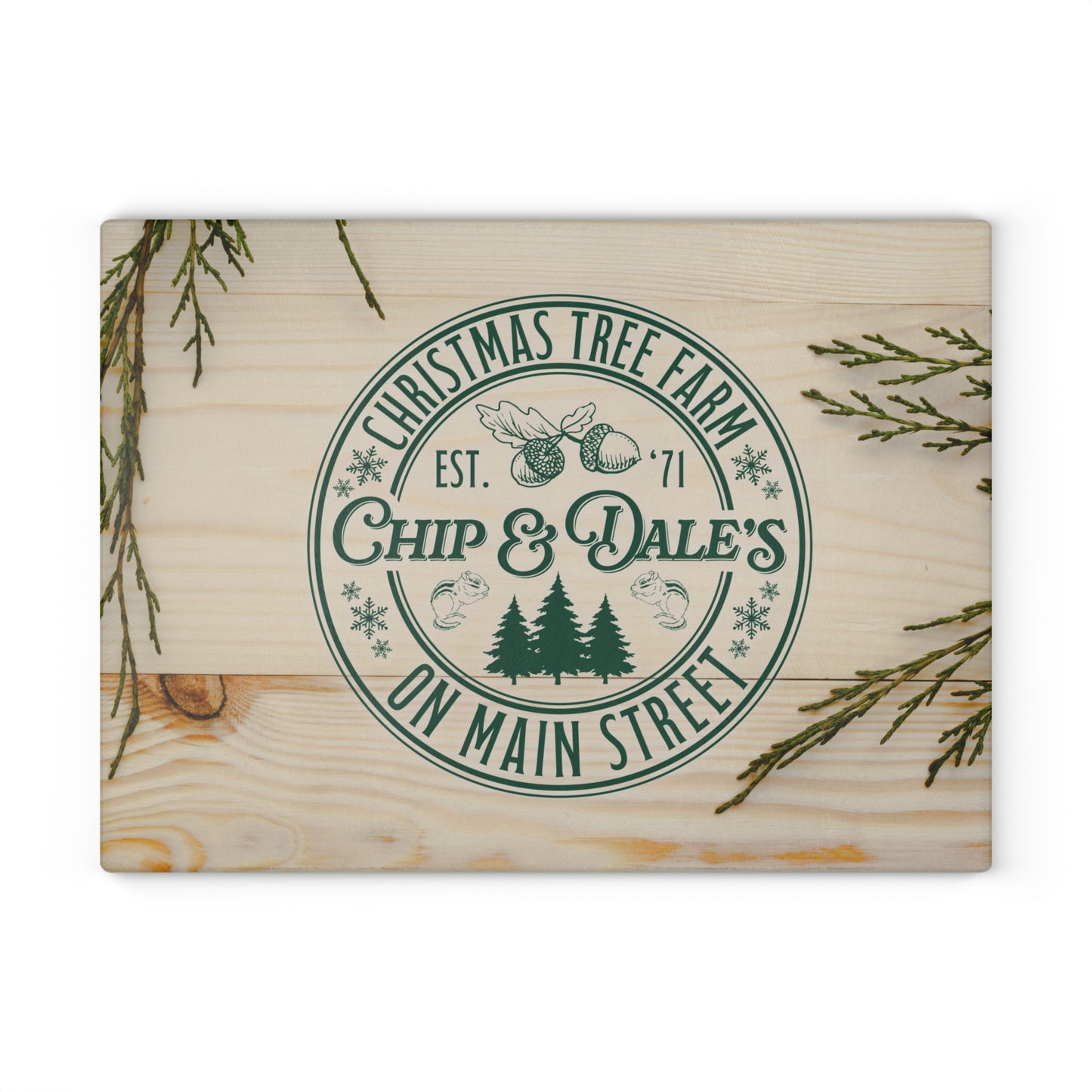 Glass Cutting Board - Christmas Tree Farm