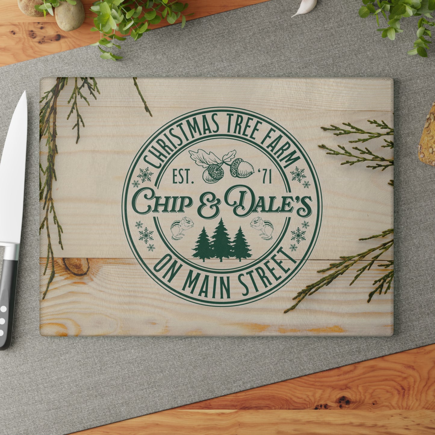 Glass Cutting Board - Christmas Tree Farm